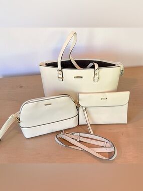 Elim Paul Ivory 3-Pc Handbag Set Faux Leather Crossbody Shoulder Bag & Tote